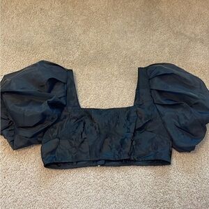 Kahlana Barfield Brown Future Collective Black Floral Puffy Sleeve Crop Top